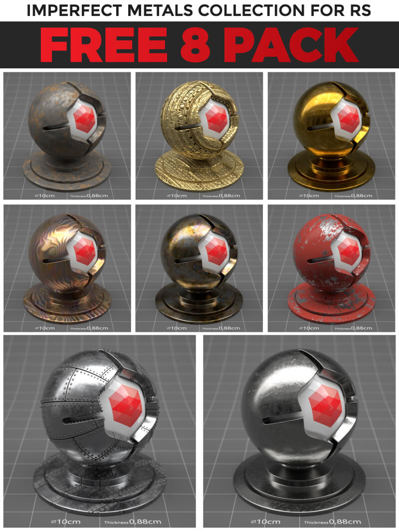 Free Cinema D Material Pack Imperfect Metals Collection Rs Redshift