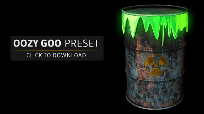 Free-Cinema4D-Thinking-Particle-Preset-Oozy-Goo-Nuclear-Radioactive-Waste-Barrel