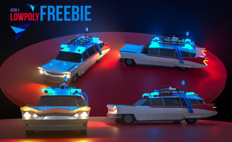 Free Cinema 4D 3D Model Ecto 1 Ghostbusters Vehicle Low Poly