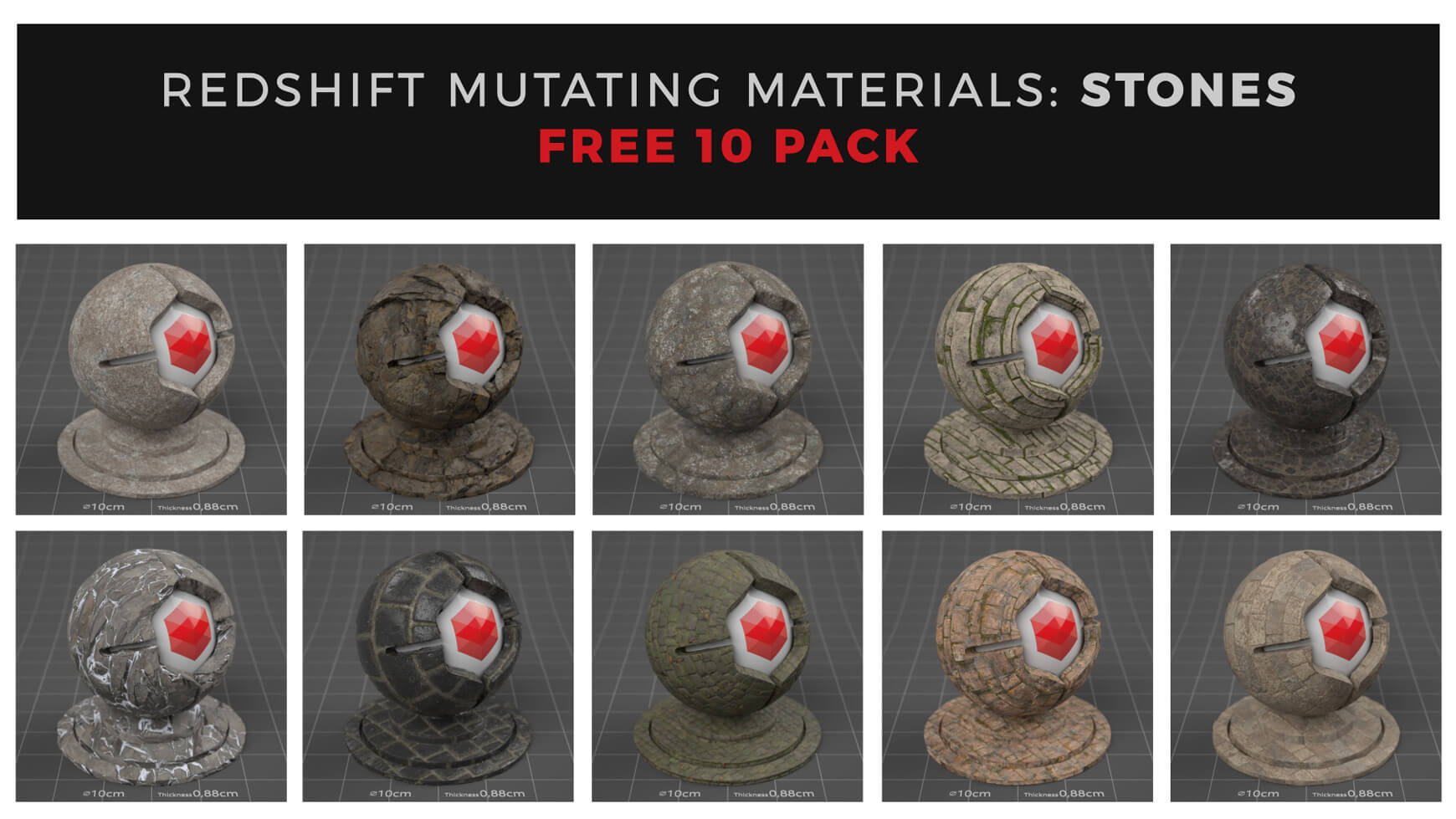 Free Cinema 4D Redshift Material Pack Stones Rock Sampler