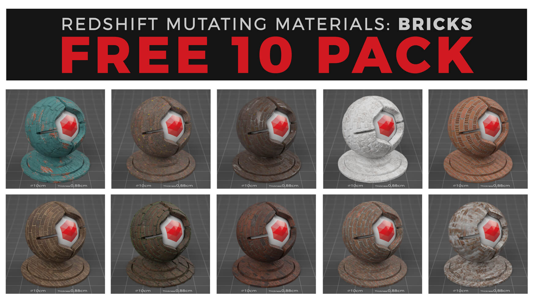 Cinema 4D Redshift RS C4D Material Pack Brick Free Sampler