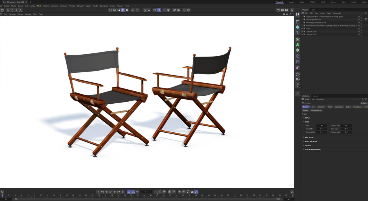 Free Cinema 4D 3D Model Director Chair Folding