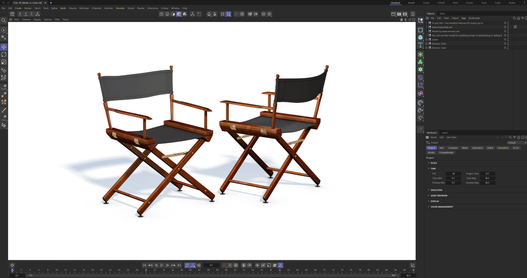 Free Cinema 4D 3D Model Director Chair Folding