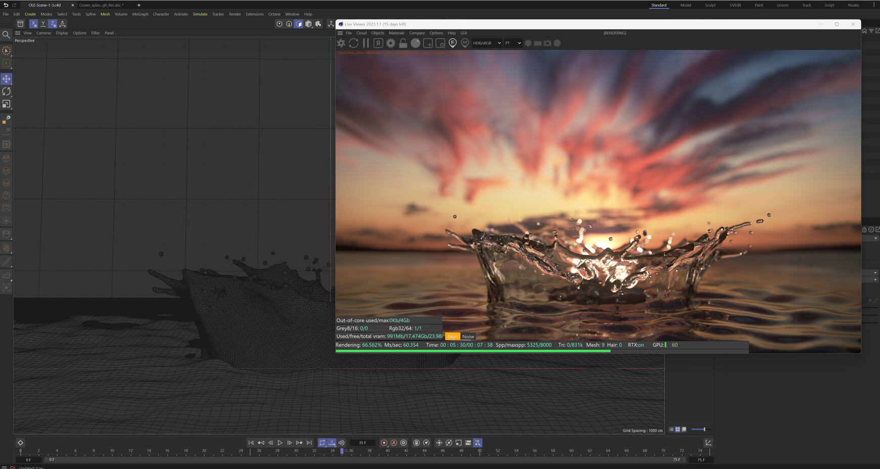 VFX Fluid Simulations 3D Crown Splash Animations