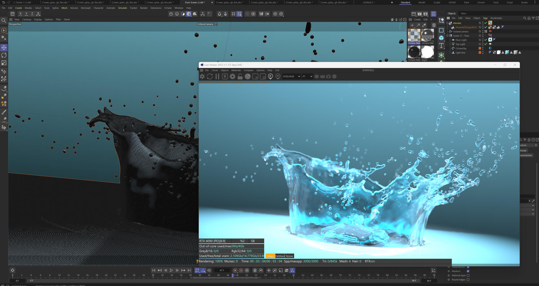 VFX Fluid Simulations 3D Crown Splash Animations