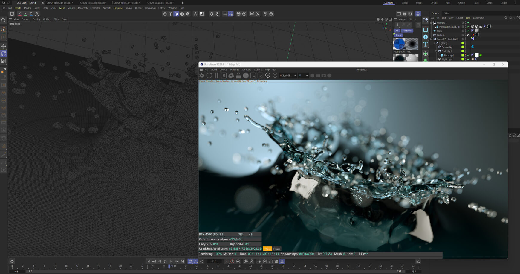 VFX Fluid Simulations 3D Crown Splash Animations