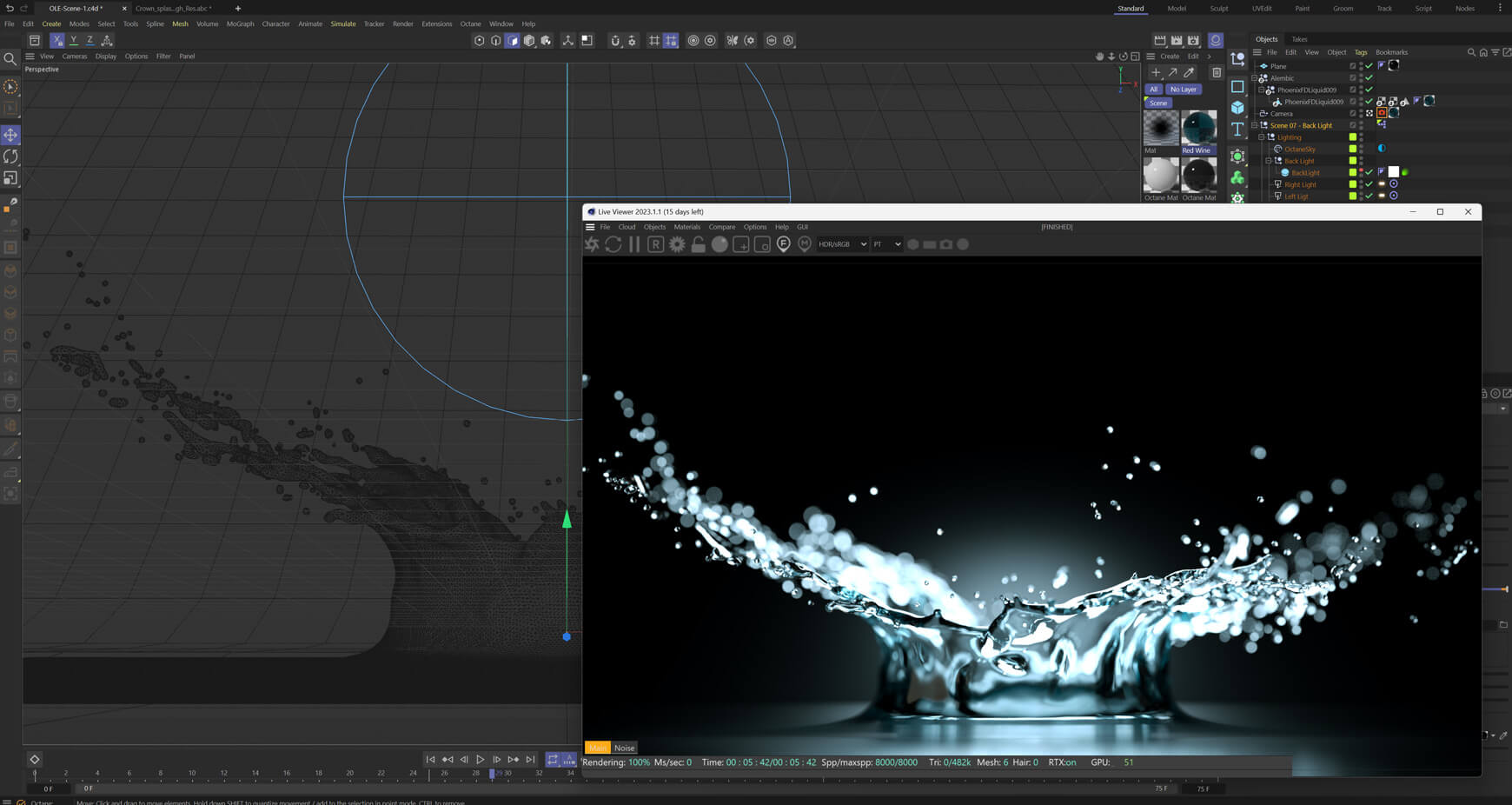 VFX Fluid Simulations 3D Crown Splash Animations