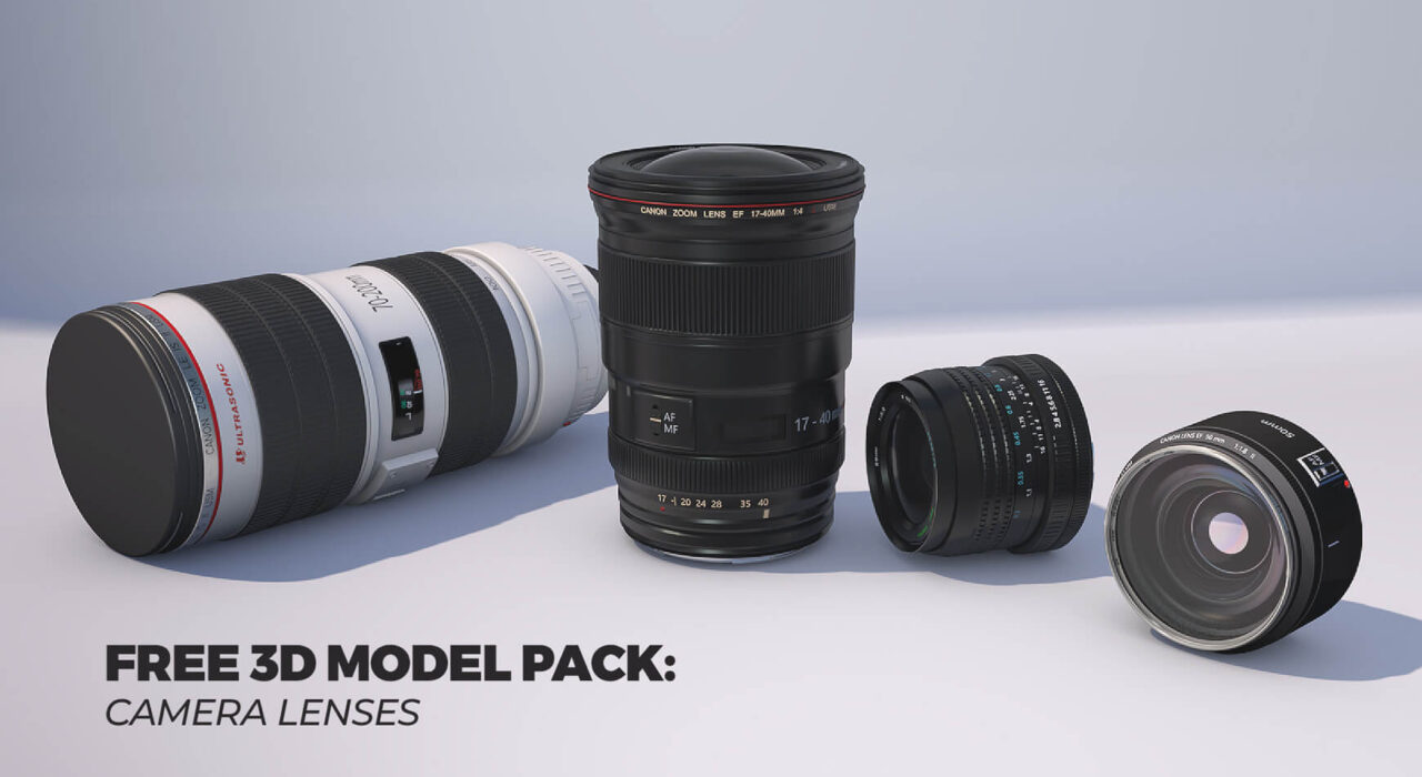 Free 3D Model Pack DSLR Camera Lens Pack Canon