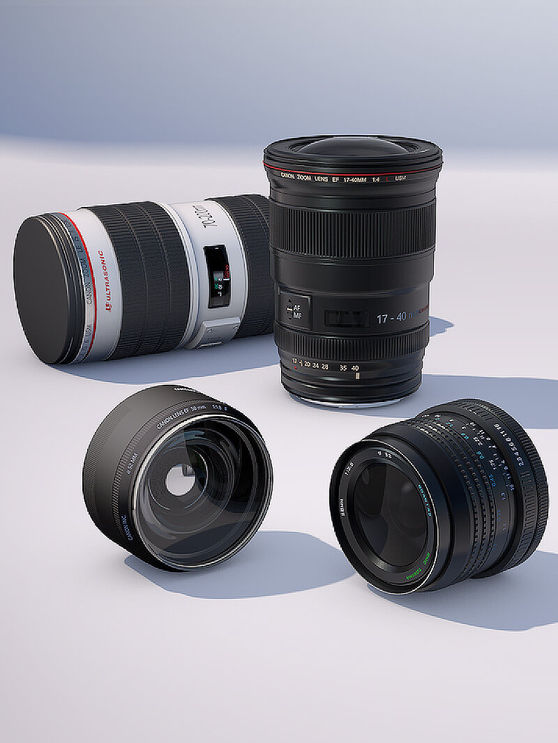 Free 3D Model Pack DSLR Camera Lens Pack Canon