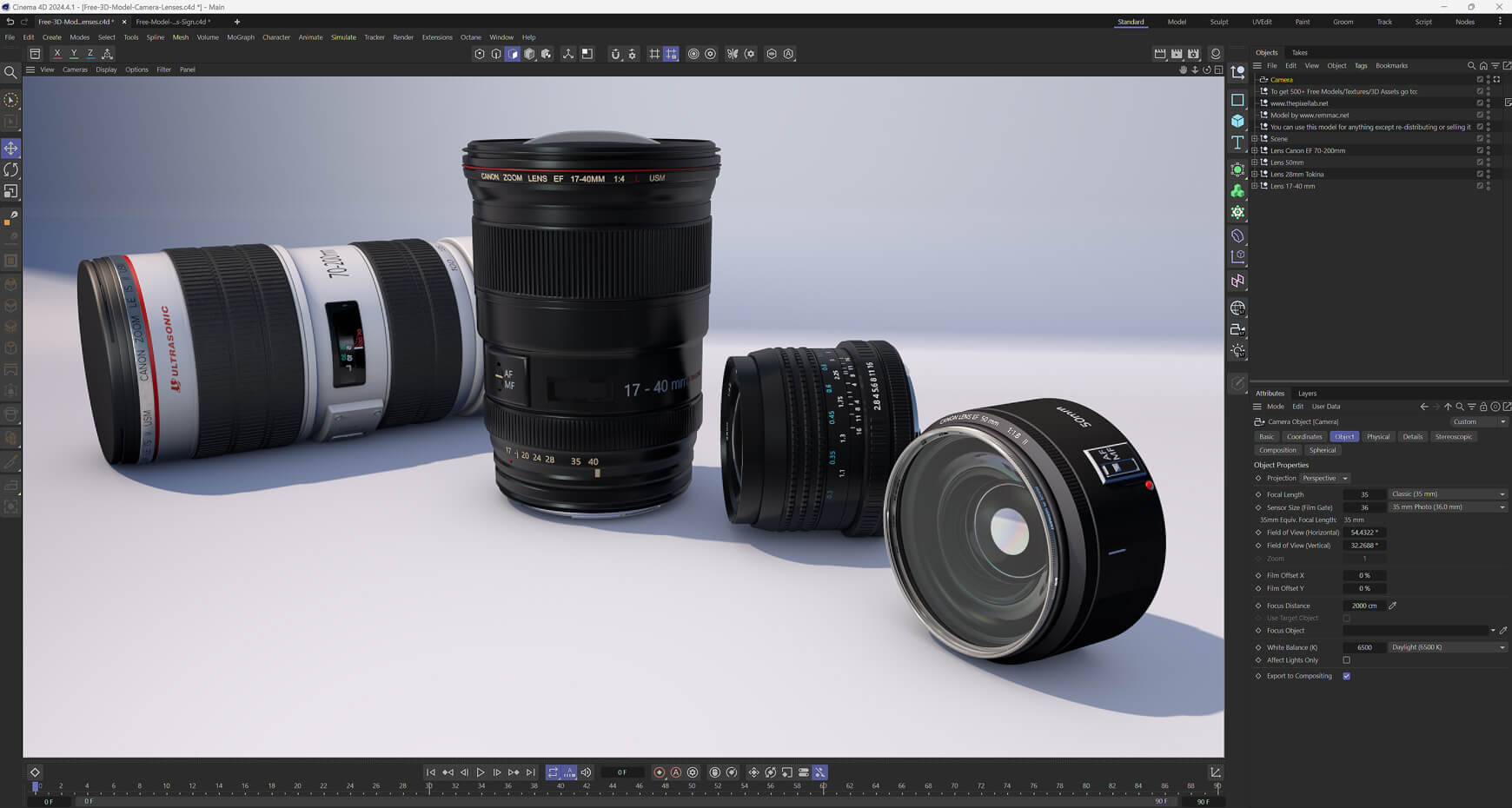 Free 3D Model Pack DSLR Camera Lens Pack Canon