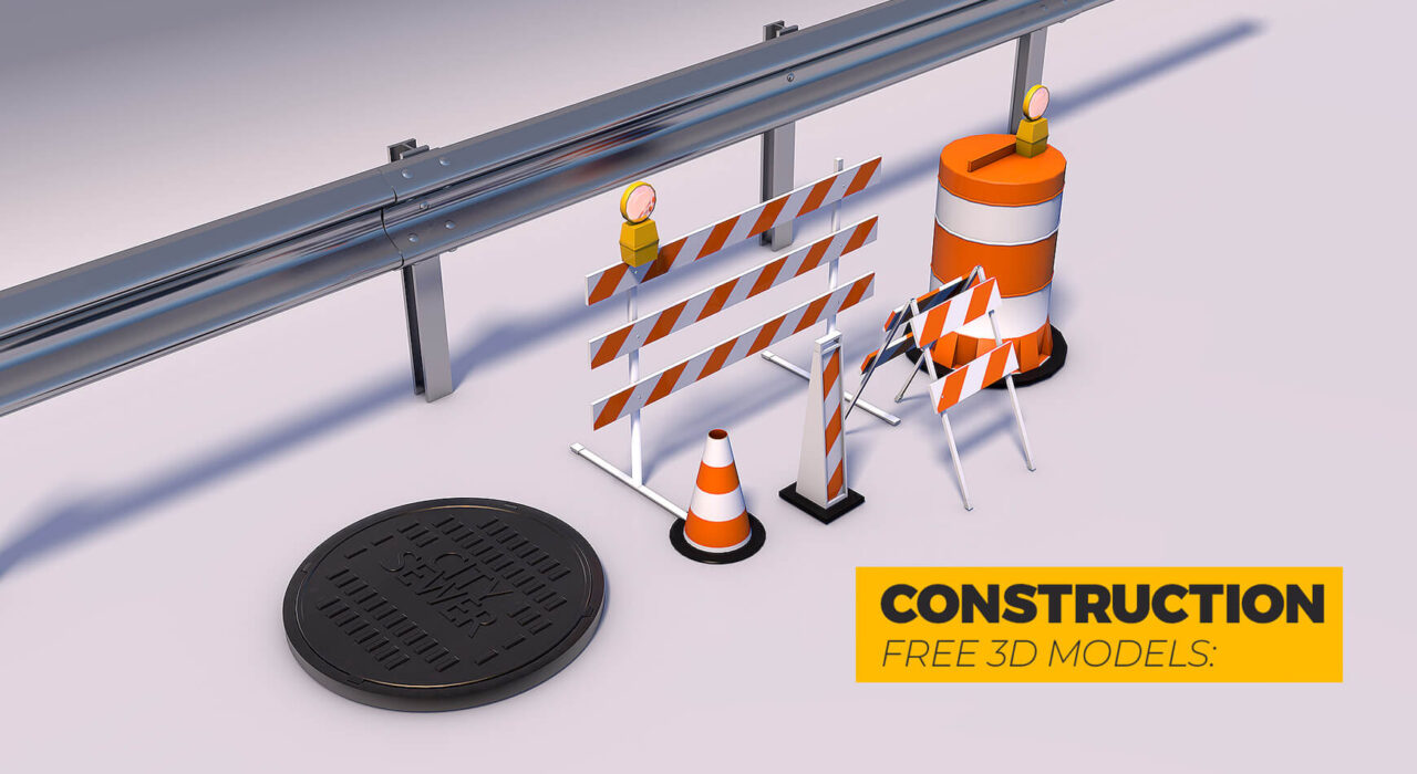 Free Street Road Construction Cones Barriers Manhole 3D Models Pack