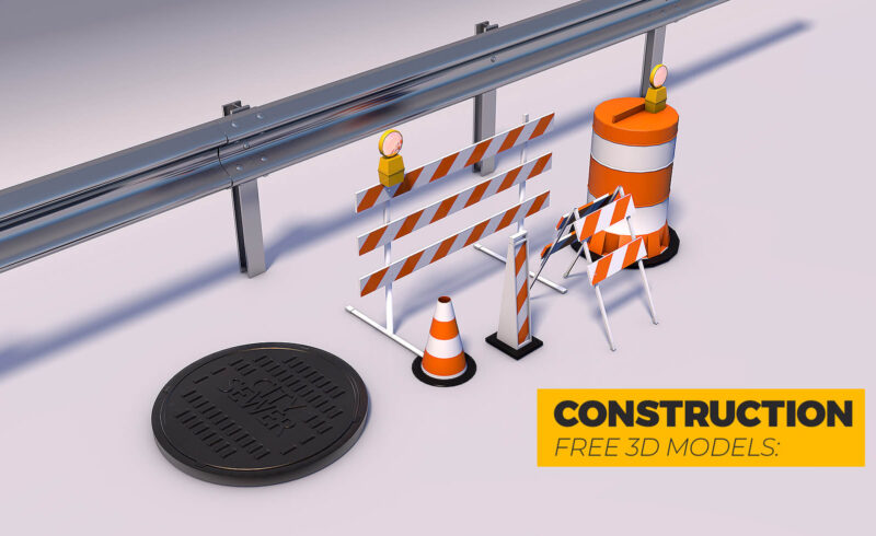 Free Street Road Construction Cones Barriers Manhole 3D Models Pack