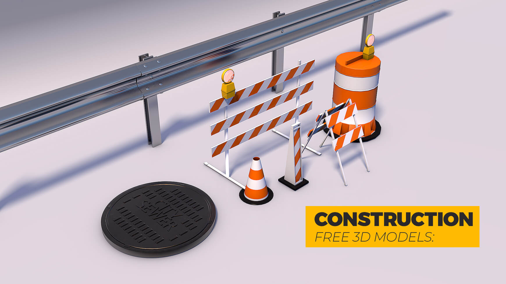 Free Street Road Construction Cones Barriers Manhole 3D Models Pack