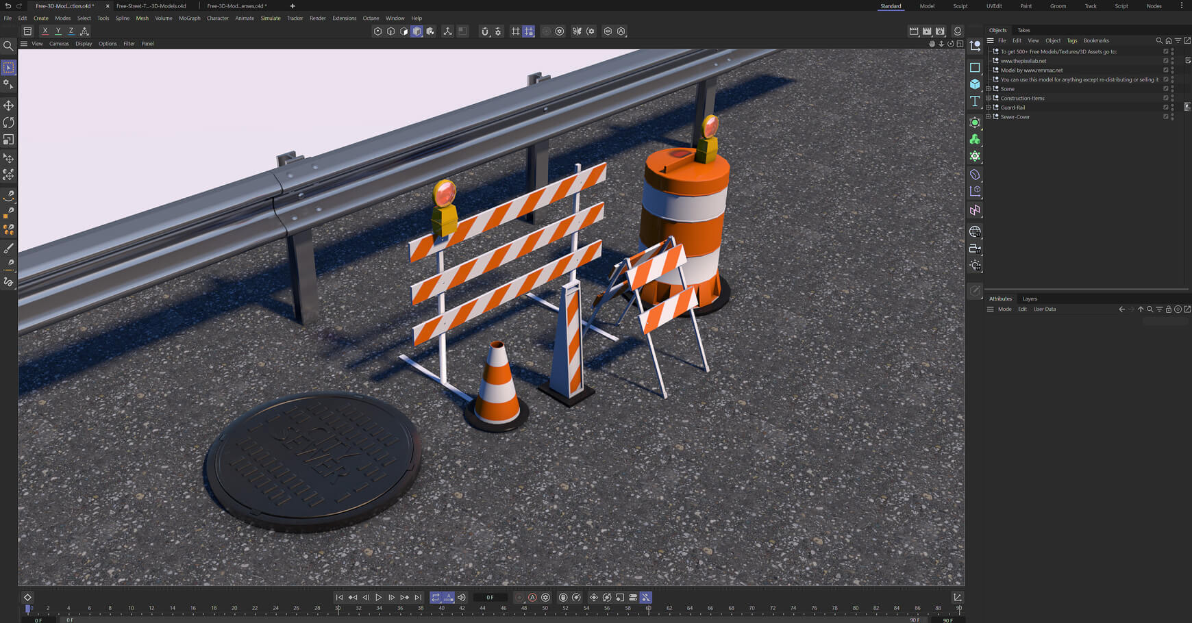 Free Street Road Construction Cones Barriers Manhole 3D Models Pack