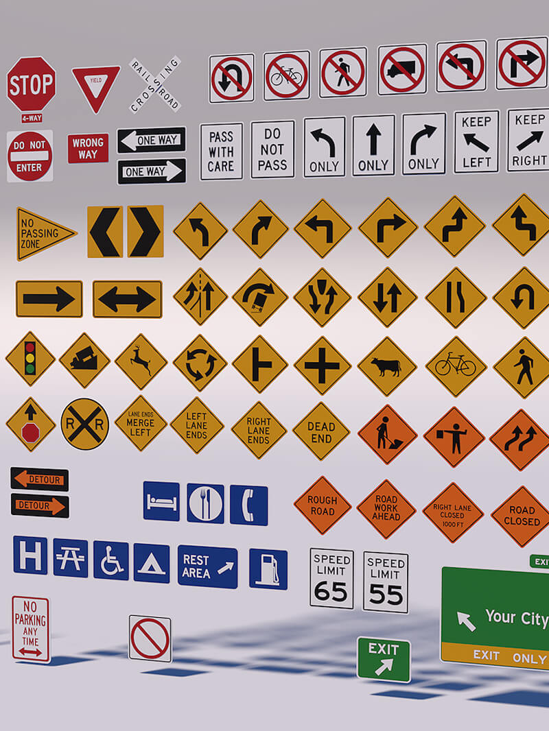 Free Street Traffic Road Signs 3D Models Pack