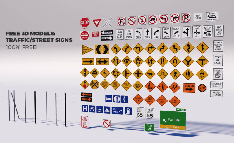 Free Street Traffic Road Signs 3D Models Pack