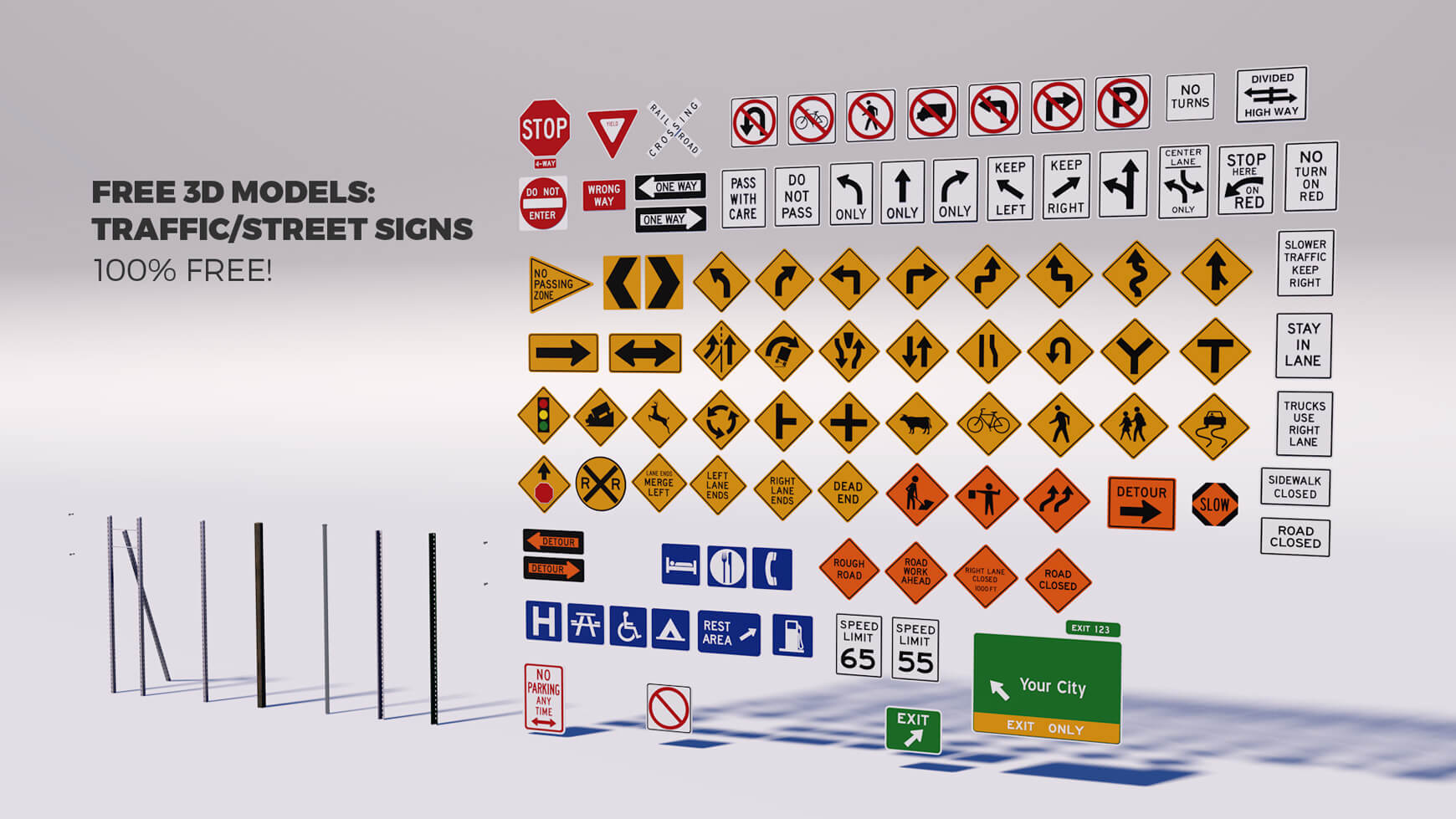 Free 3D Models Pack: Street Traffic Road Signs - The Pixel Lab