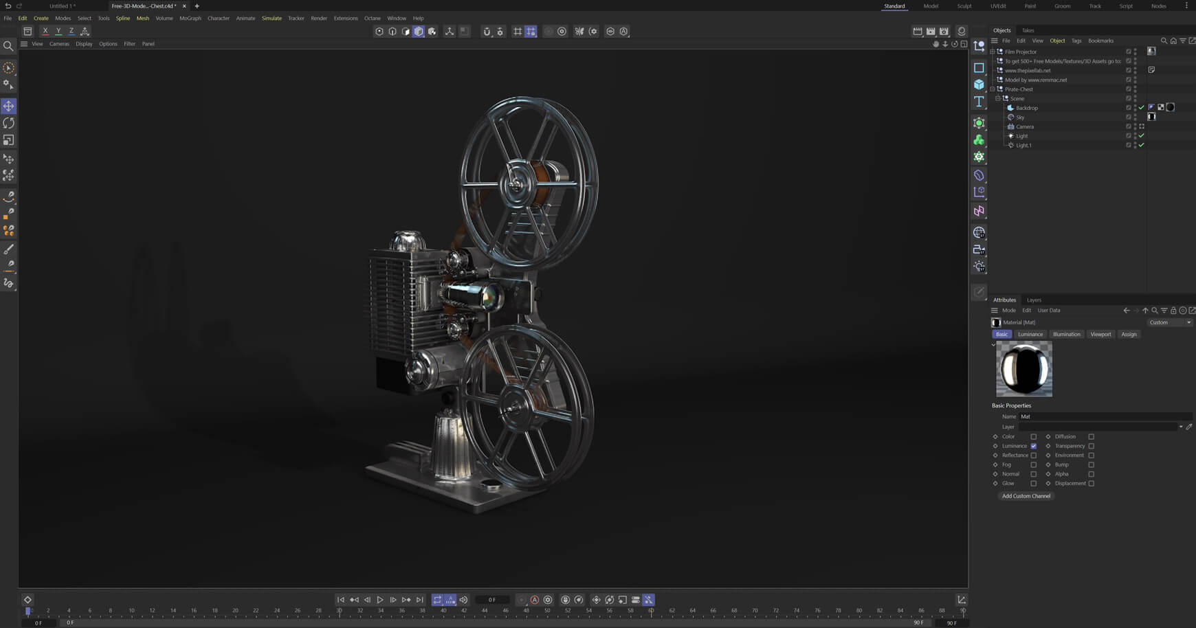 Free 3D Model Vintage Film Projector