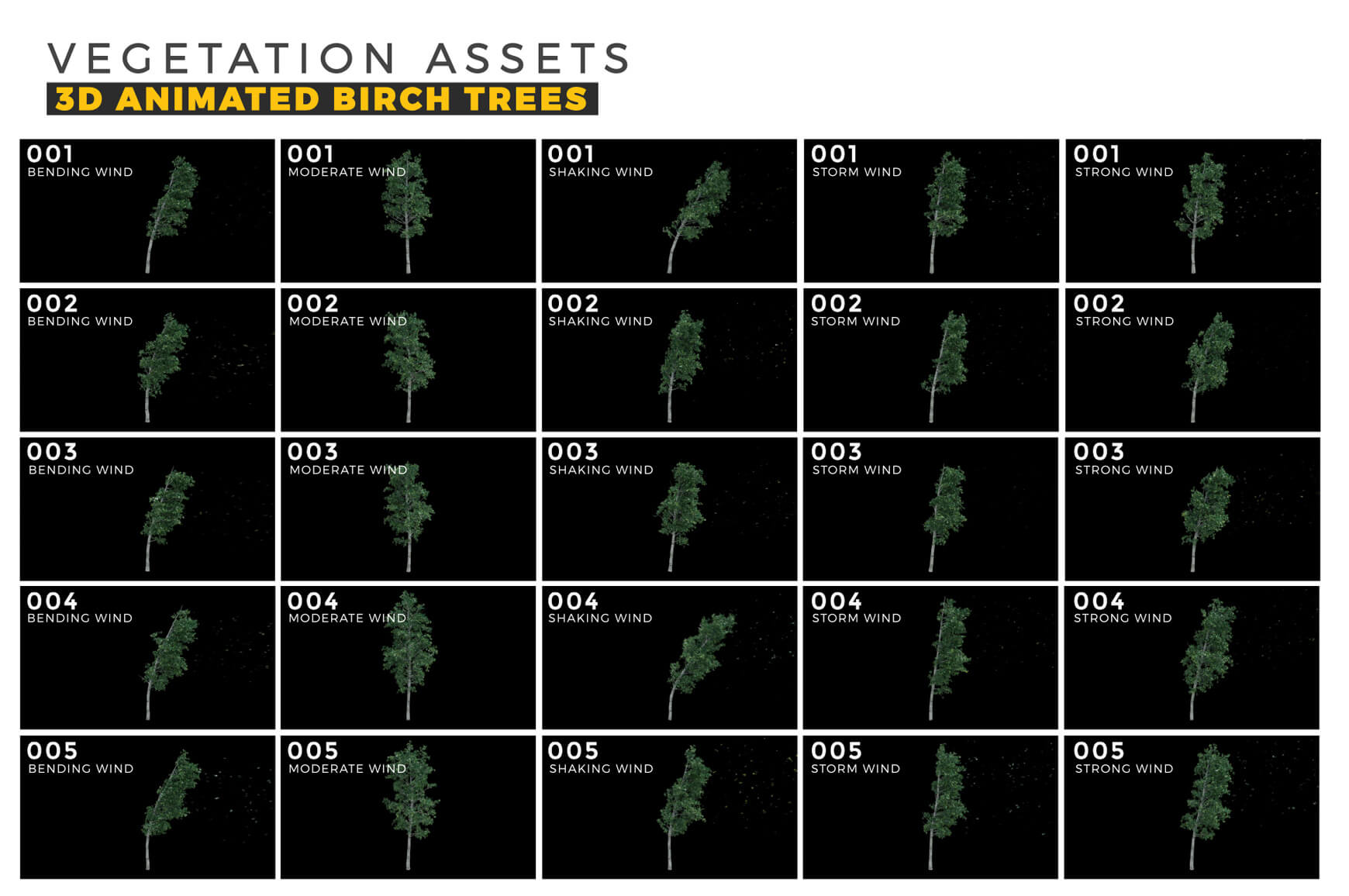 3D Animated Trees Birch VFX Asset