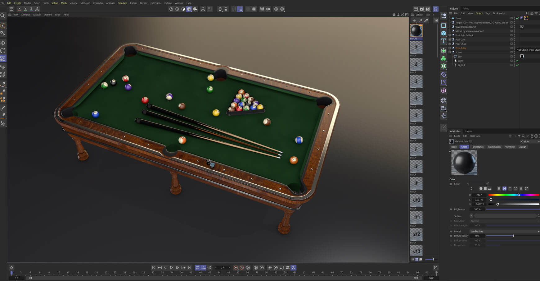 Free Pool Billiard Table 3D Model