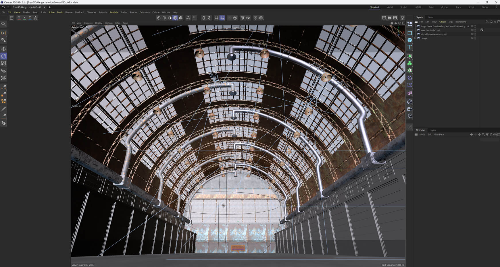 Free Cinema 4D 3D Model Interior Scene Industrial Hangar