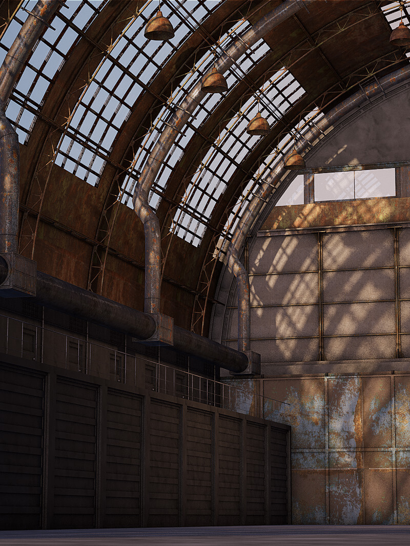 Free Cinema 4D 3D Model Interior Scene Industrial Hangar