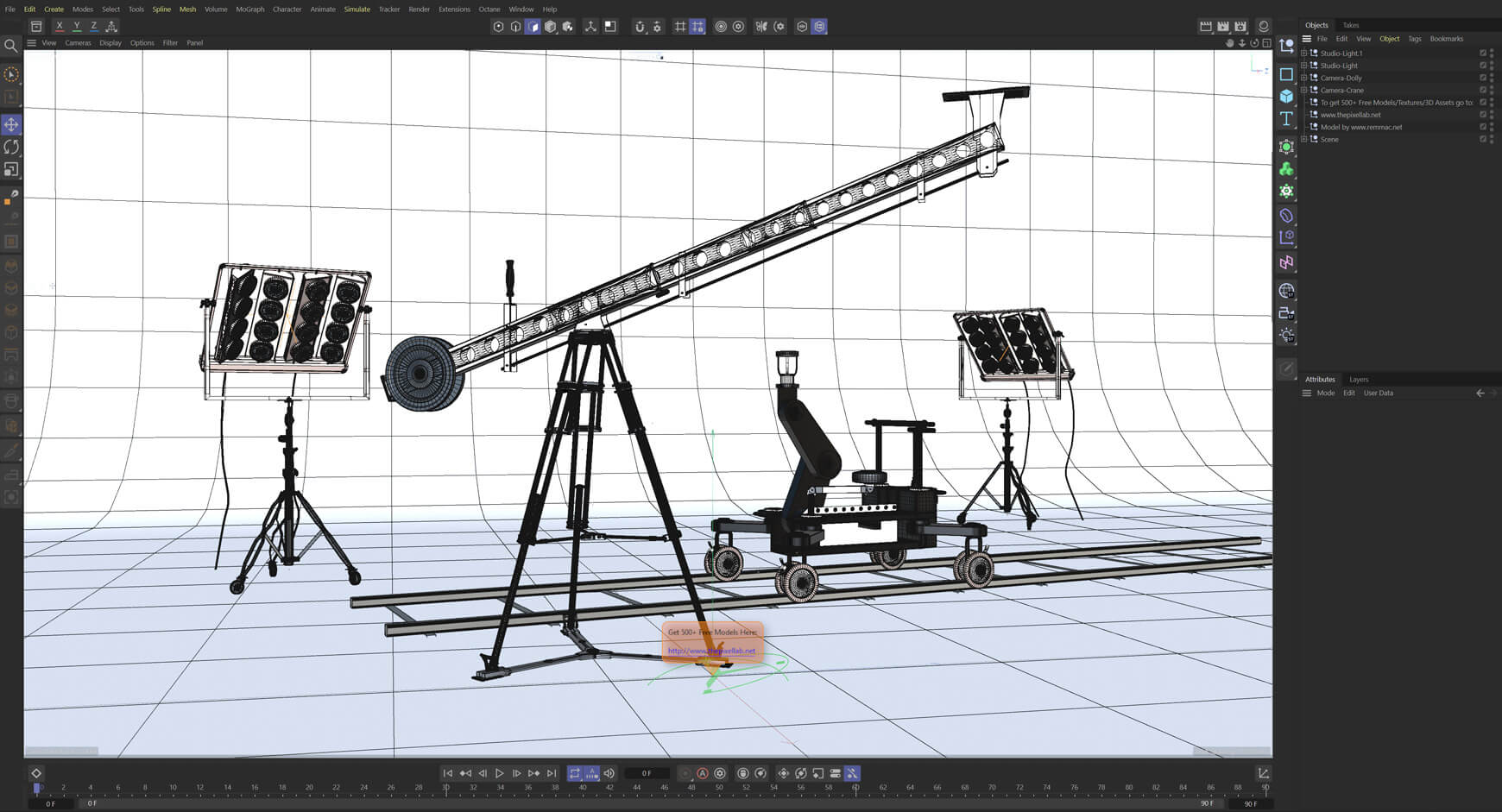 Free 3D Models Video Production Pack Camera Crane and Lights