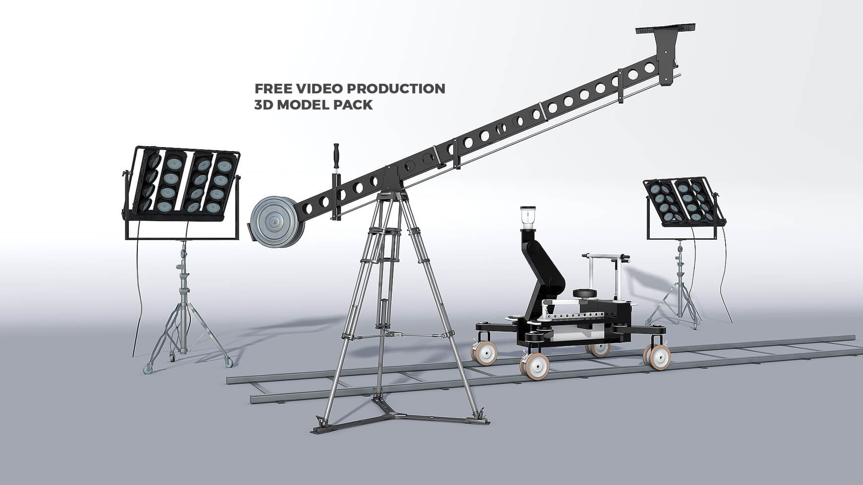 Free 3D Models Video Production Pack Camera Crane and Lights