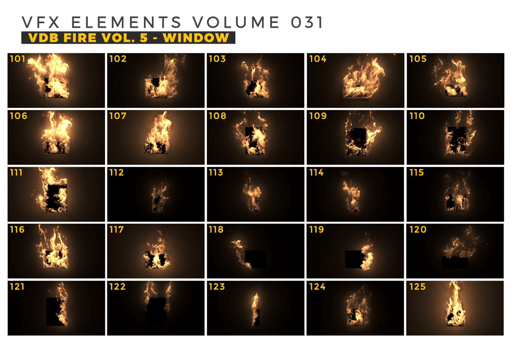 VFX Elements VDB Fire 5 Window Flames Animated Assets 3D